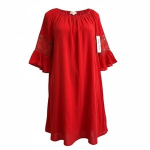 Indigo Rose Slip Dress Sz M Crochet Sleeve Pleasant Lined Red Knee Length Boho